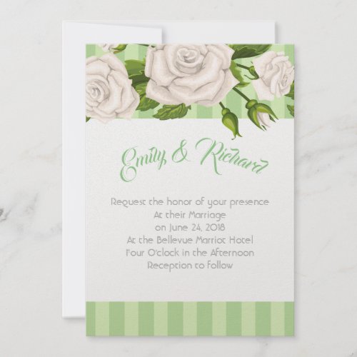 Wedding Invitation_White Roses on Green Stripes In Invitation