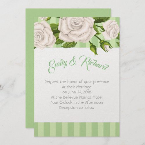 Wedding Invitation_White Roses on Green Stripes Invitation