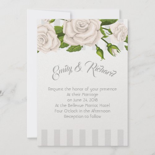 Wedding Invitation_White Roses on Stripes Invitati Invitation