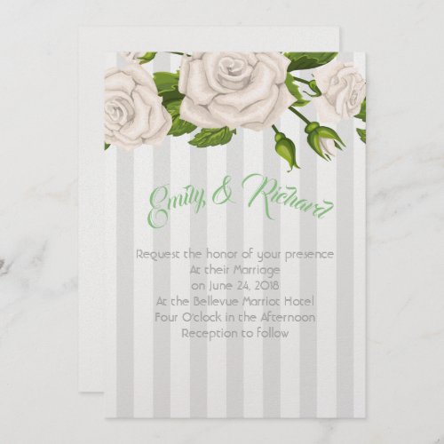 Wedding Invitation_White Roses on Stripes Invitation