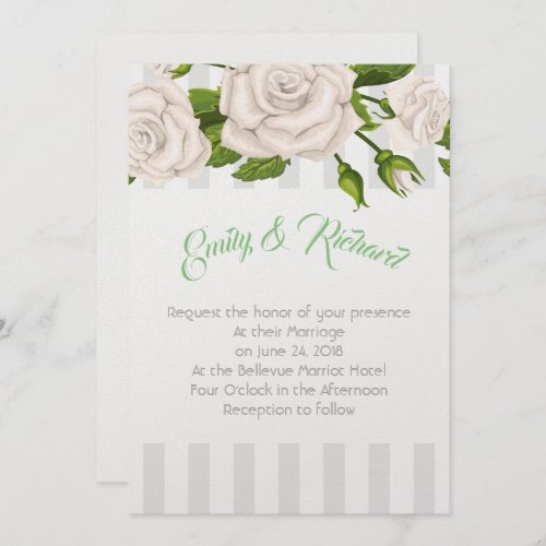 Wedding Invitation_White Roses on Stripes Invitation