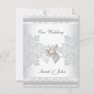 Wedding Invitation White Silk lace pearl jewel