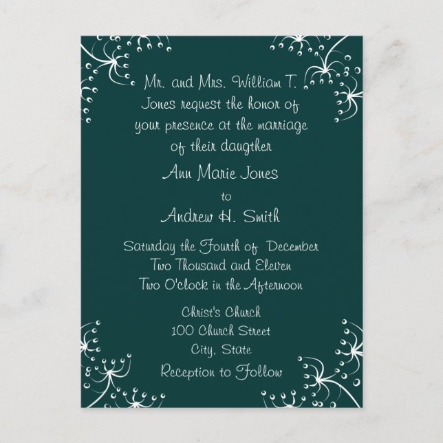 Wedding Invitation Wild Flower  Corners Postcard (Front)