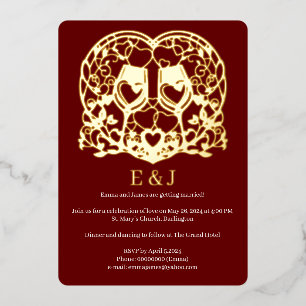 Wedding invitation, wine glasses, hearts foil invitation