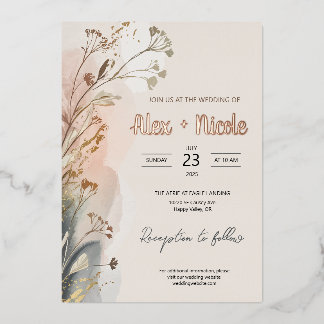 Wedding Invitation - Wispy Flowers Foil Invitation
