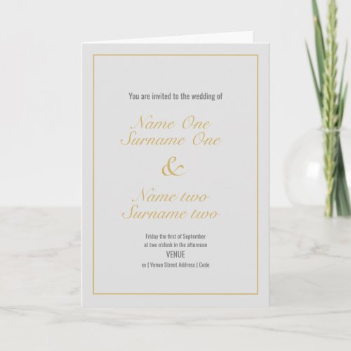 Wedding invitation with a gold border