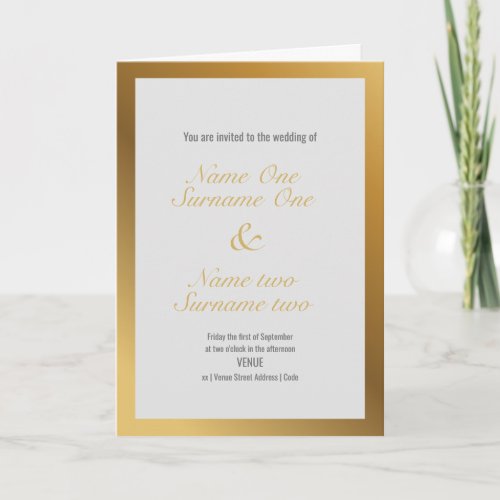 Wedding invitation with a gold border effect