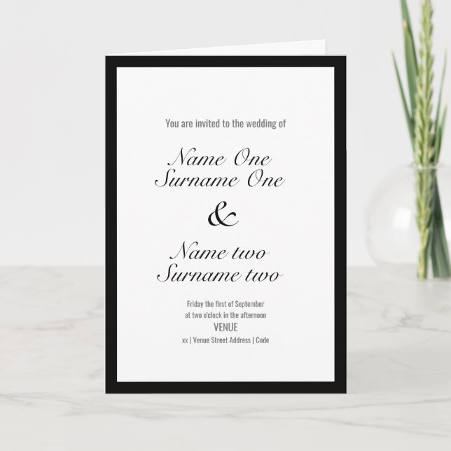 Wedding invitation with a thin black border (Front)