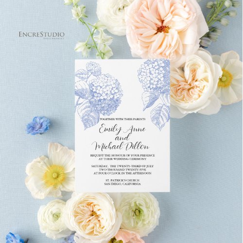 Wedding Invitation with Blue Hydrangea