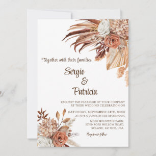 Wedding Invitation With Boho Flowers Template