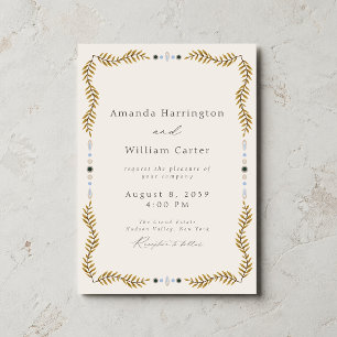 Wedding Invitation with Botanical Frame & Bird