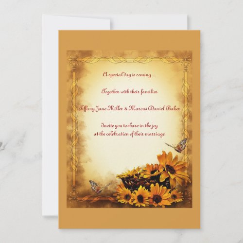 Wedding Invitation with butterflies and sunflowers