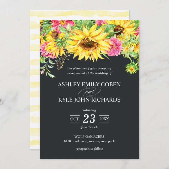 Wedding Invitation with Cascading Sunflowers (Front/Back)