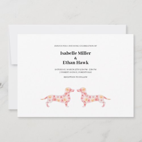 Wedding Invitation with Floral Dachshund Dog