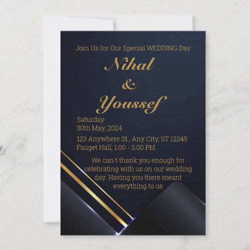Wedding invitation with gorgeous golden writing