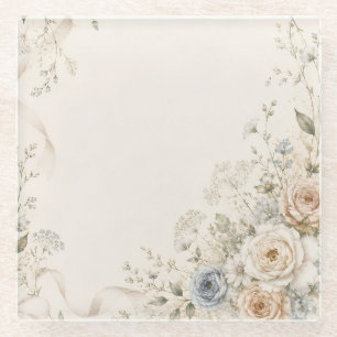 Wedding Invitation with Graceful Floral Details Glass Coaster
