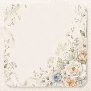 Wedding Invitation with Graceful Floral Details Square Paper Coaster