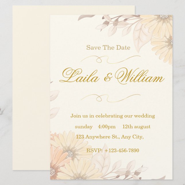  Wedding Invitation with Pastel Floral Design (Front/Back)