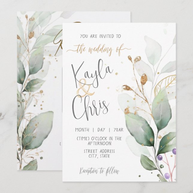 Wedding Invitation with QR Code RSVP  (Front/Back)