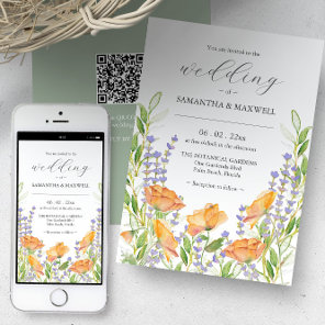 Wedding Invitation with QR Code Unique Floral