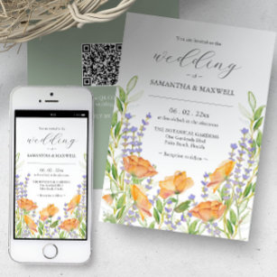 Wedding Invitation with QR Code Unique Floral