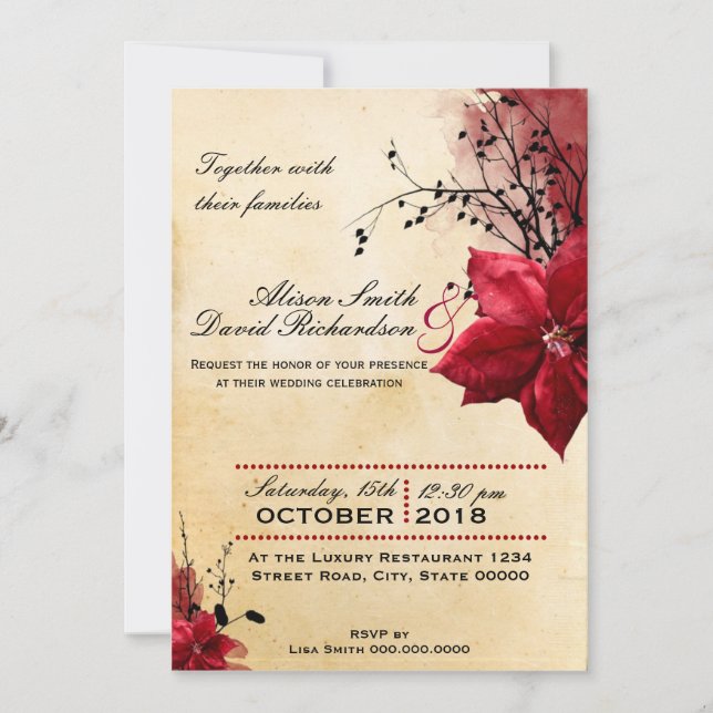 Wedding invitation with Red flowers (Front)