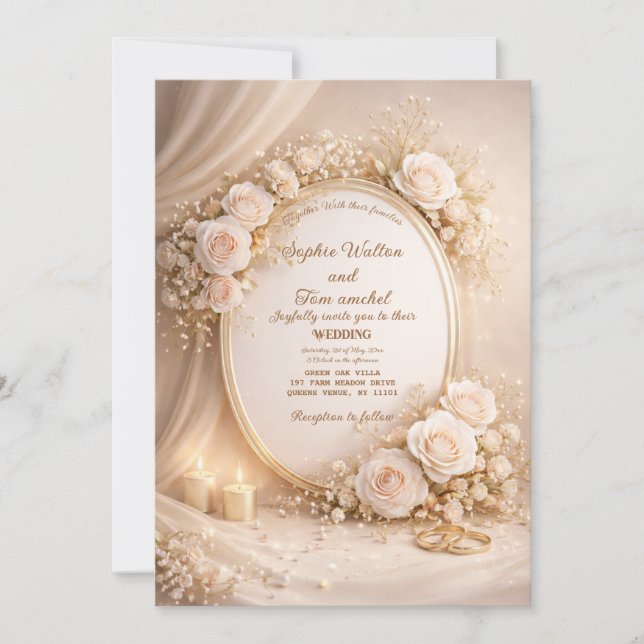 Wedding invitation with white flowers (Front)