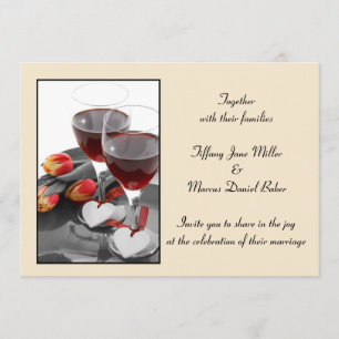 Wedding Invitation with wine glasses and red wine