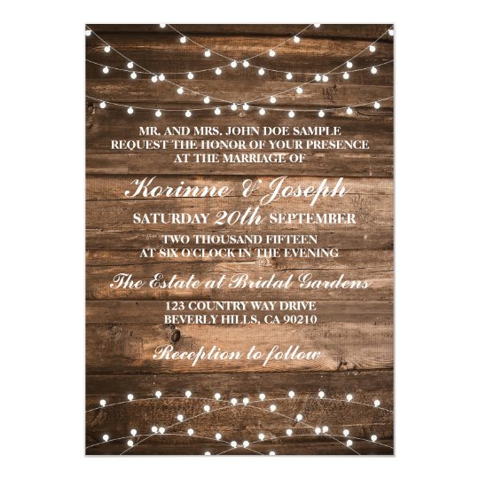 Wedding Invitation Wood and string lights | Zazzle.com