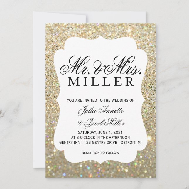 Wedding Invitation - Your Day Gold Glitter (Front)