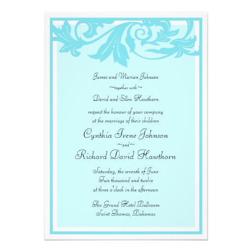 Wedding Invitations Aqua Teal Border Accent 5