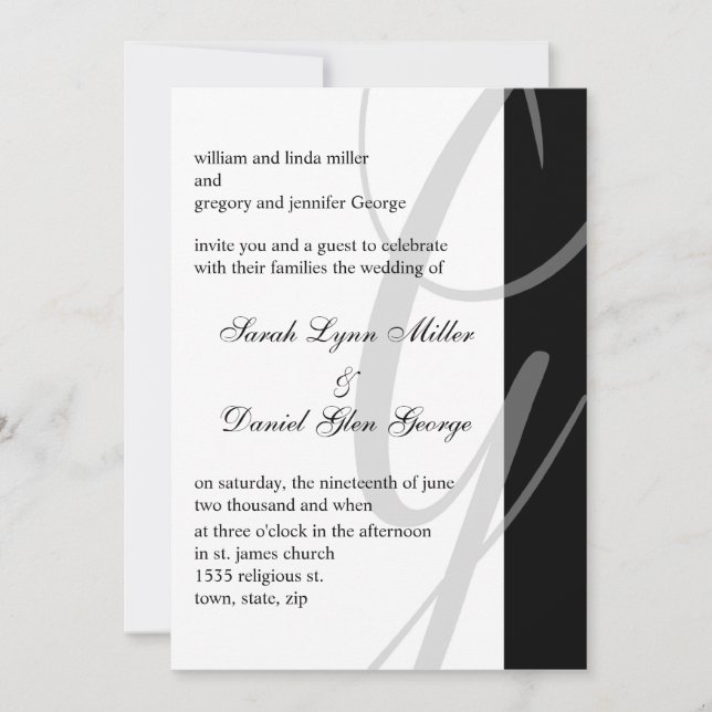 Wedding Invitations Black And White Monogram G (Front)