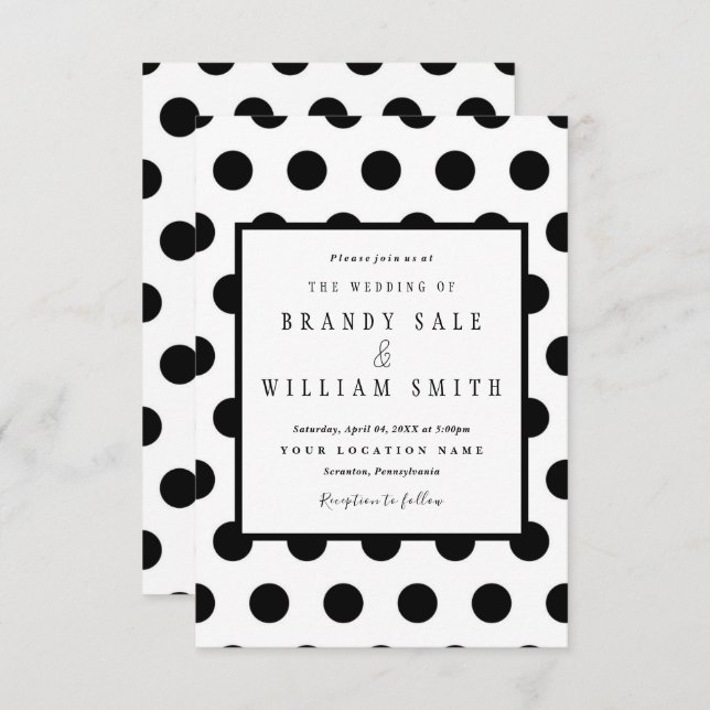 Wedding Invitations | Black Classic Polka Dot (Front/Back)