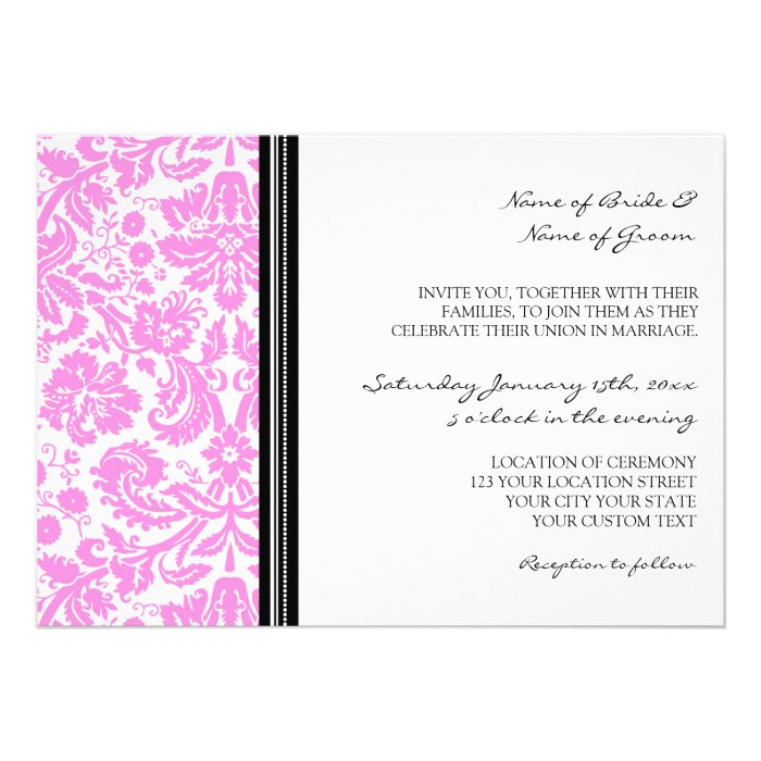 Wedding Invitations Black Pink Damask Pattern