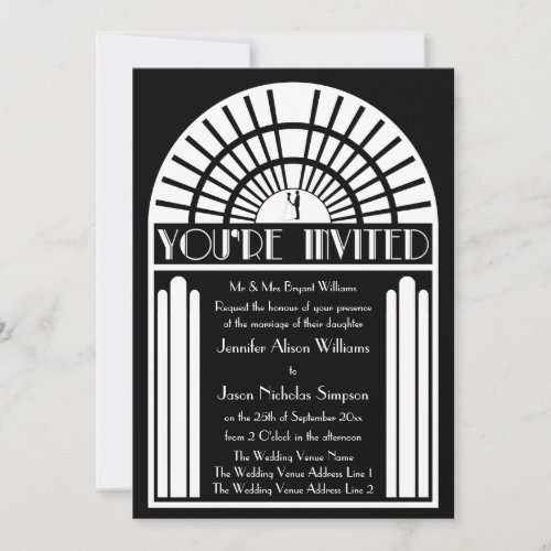 Wedding Invitations _ Black  White Art Deco Style