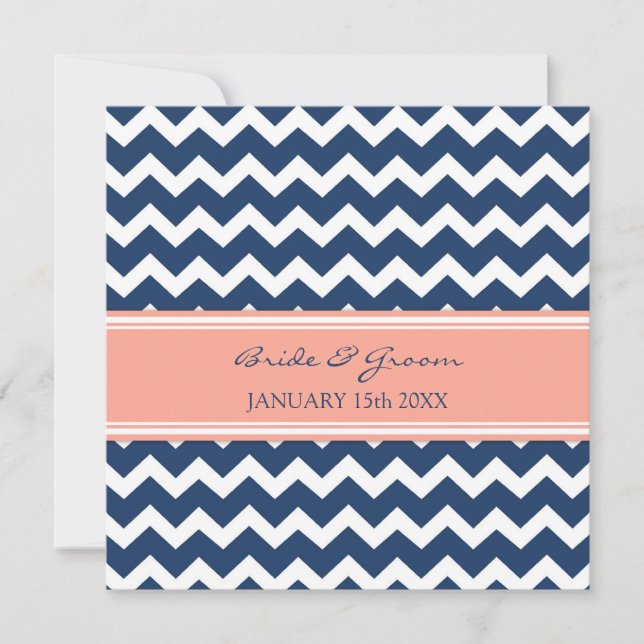 Wedding Invitations Blue Coral Chevron (Front)