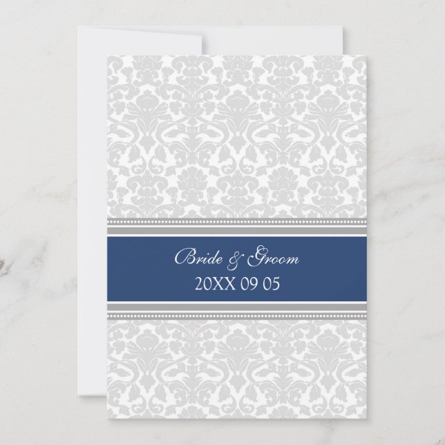 Wedding Invitations Blue Gray White Damask (Front)