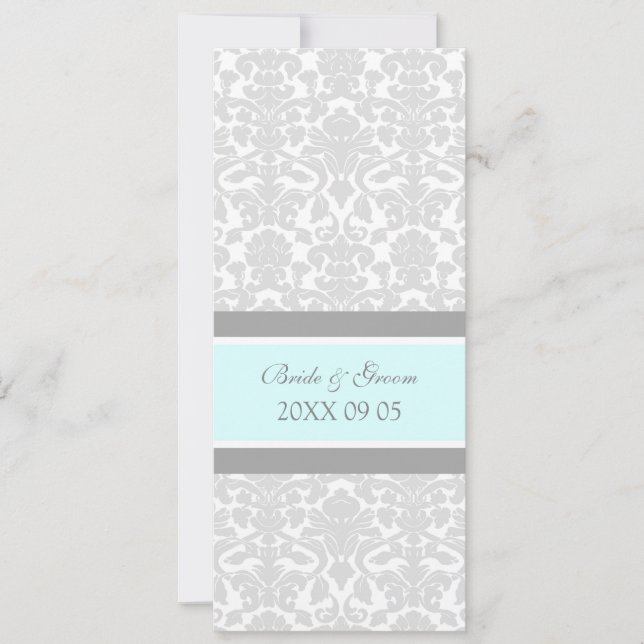 Wedding Invitations Blue Gray White Damask (Front)