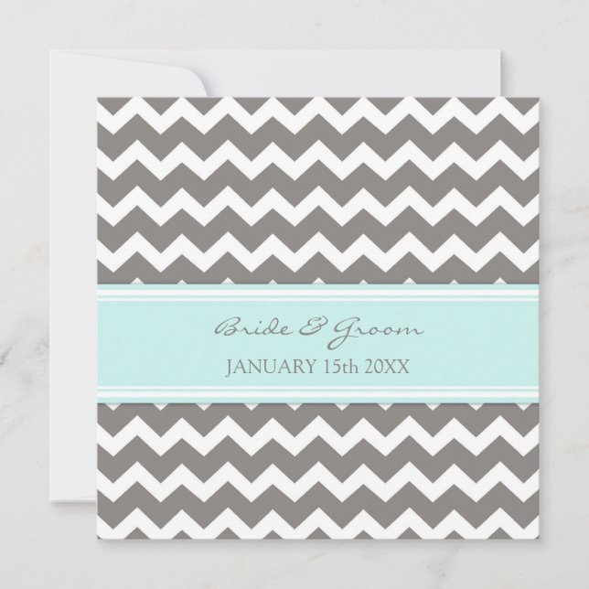 Wedding Invitations Blue Grey Chevron (Front)