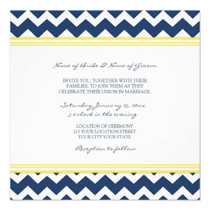 Wedding Invitations Blue Yellow Chevron