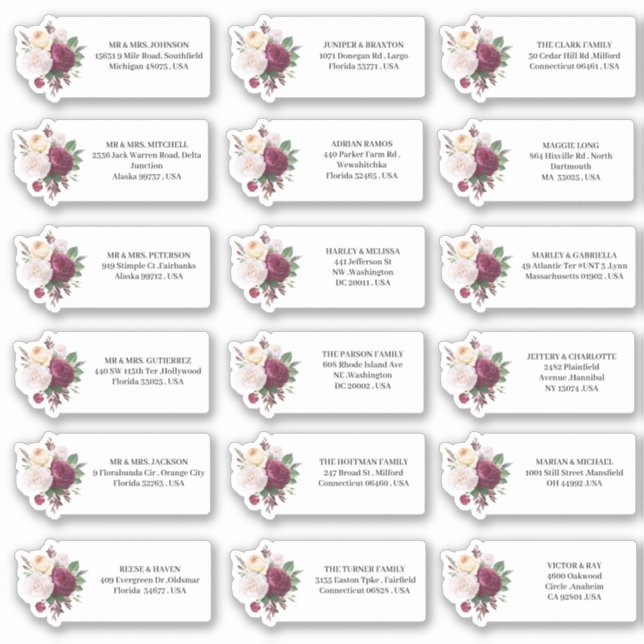 Wedding Invitations Burgundy Floral Address  Sticker (Front)