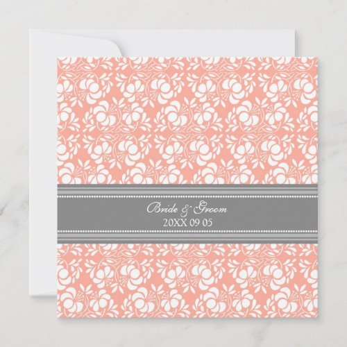 Wedding Invitations Coral Gray White Damask