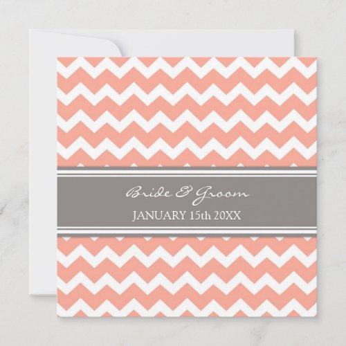 Wedding Invitations Coral Grey Chevron