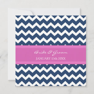 Wedding Invitations Dark Blue Hot Pink Chevron