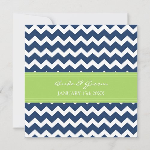 Wedding Invitations Dark Blue Lime Chevron