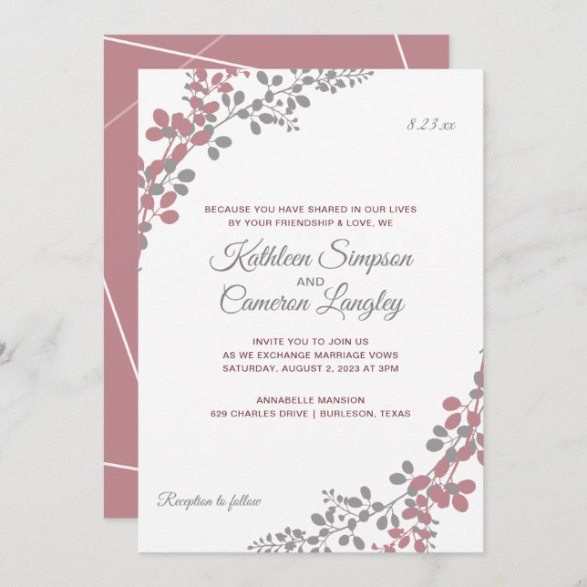 Wedding Invitations Dusty Rose Baby's Breath (Front/Back)