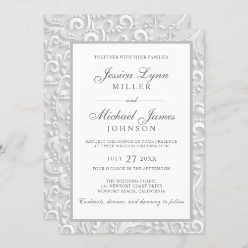 Wedding Invitations  Elegant Gray White 3D Design