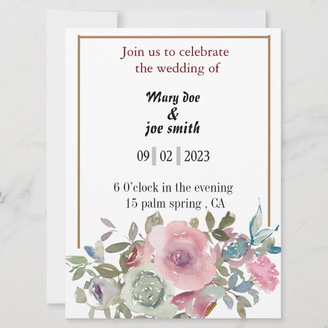 wedding invitations floral watercolor  (Front)