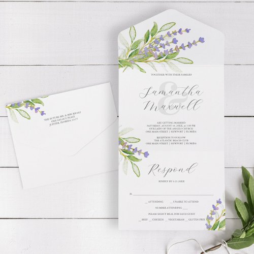 Wedding Invitations Floral Watercolor Lavender