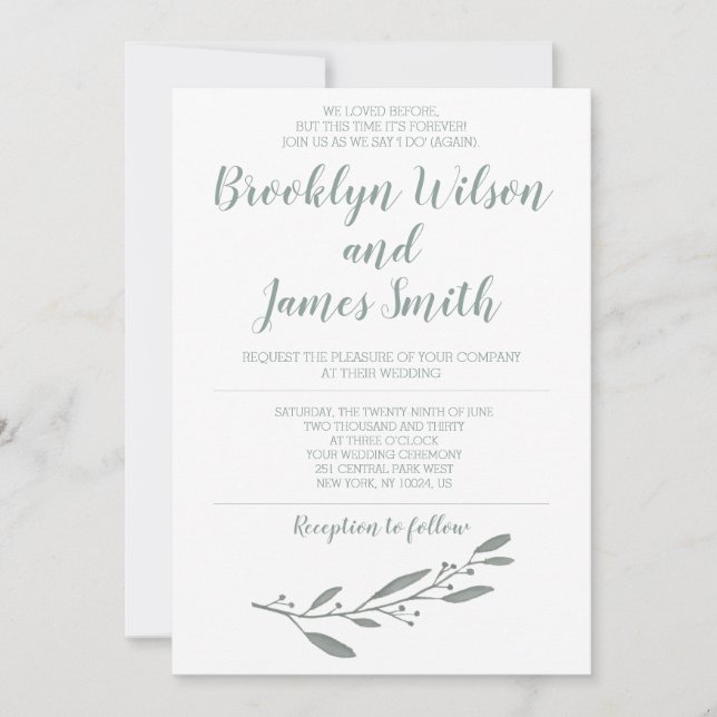 Wedding Invitations For Second Marriage Sage Green (Front)